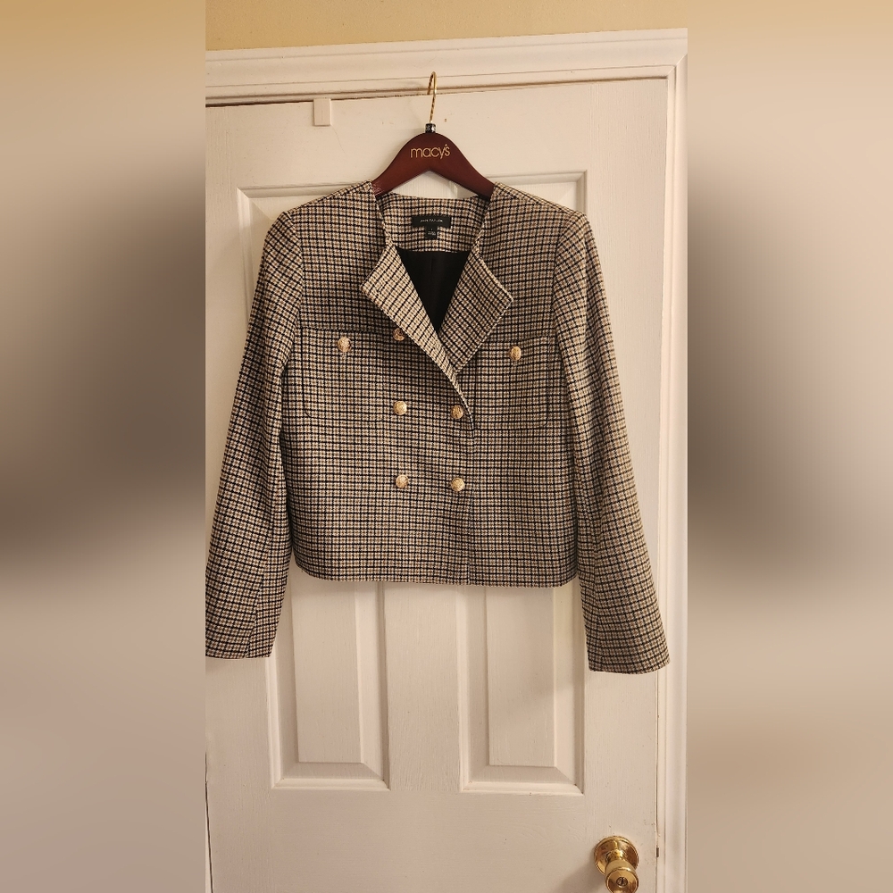 Cropped Plaid Double Breasted Jacket